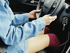 Indian Girl short skirt knee high stockings driving