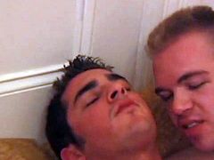 Devon Hart and his buddy Austin Joseph start making out on the couch and in no time they are stripping naked and sucking on each others cock. Austin licks Devons ass, before the two finish off by stroking out their warm cum loads.