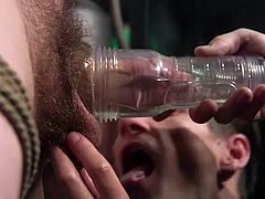 Vander Pulaski cannot move, cannot see, as he is blindfolded, he can only feel. He can feel like two guys take turns working on his big dick, sucking on his swollen balls and licking the tip, but this is only the beginning of cruel torture...