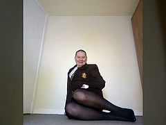 Crossdresser Cosplay in brown schoolgirl uniform