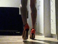 Twink Crossdresser Walking in High Heels for the First Time