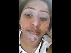Girl Sperm on face selfie