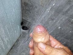 Stroking my cock in the shower b4 jumping on cam to wank
