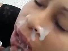 Cumshot on her work friend's face