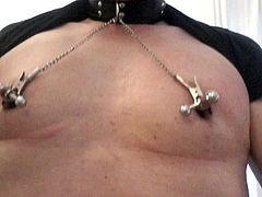 Playing with my stretched pierced nipples