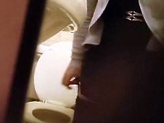 Toilet Voyeur - Cute Girl w.Glasses Pees and Wipes Fat Pussy