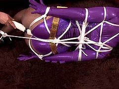 The great CC portrays the heroine once again in this video. She is securely bound and struggles vainly to break free to no avail.