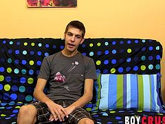 Young twink Max Morgan interview before masturbation cumshot