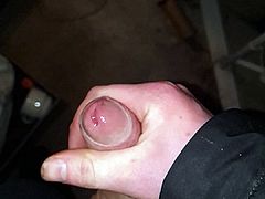 Great cum and jerking my big cock while outside - slomo cum