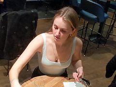 Sexy waitress with a nice cleavage