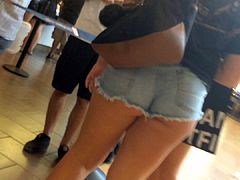 Two nice teen asses in jeans shorts and spandex shorts