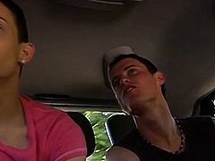 Homo chap goes filthy with his boyfriend in a car sex action