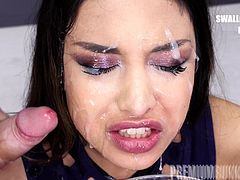 Premium Bukkake - Roxy Lips swallows 45 mouthful cum loads