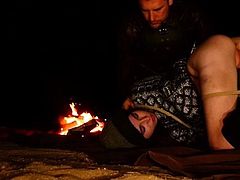 Night time anal training by fire pit for Brooke Johnson