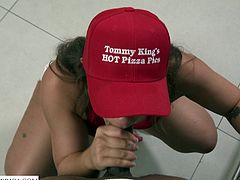 This big booty Latina hottie came over to deliver some pizza at this black stud's house. When he saw her big booty, he couldn't resist the thought of smashing her and invited her inside to seduce her, after which she sucked his BBC off for him and bent over to get her wet coochie eaten and raw dogged from behind.
