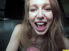 the blonde enjoys the taxi experience with the big dick guy