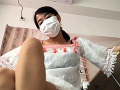 Asian Girl's Tired Nylons Feet Pov Under