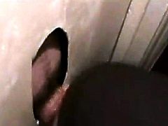 Hot sucking action at the homemade glory hole 6
