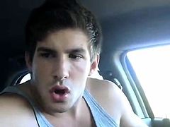 Str8 hot young jock jerks in his car