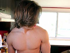 This blonde masked hunk was home alone when his stepmom left for work. So the whole day he thought about her and when he could not control his emotions, he pulled his hard erect dick out and gave himself a handjob in the kitchen until he ejaculated. Join us for more!