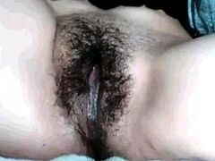 Hairy Pussy Squirts Cream on Webcam