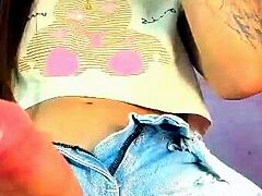 Big Tits Tranny Jerking her Big Hard Cock