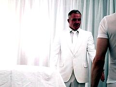 Hung suited ginger DILF barebacks twink