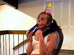 Small titted brunette amateur anal nailed at home