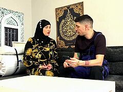 Busty milf in hijab will do anything for a cock