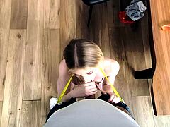 Real amateur blonde gives a hot POV blowjob on the train