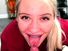 Hot blonde and redhead give hardcore pov blowjob